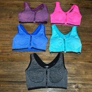 Say fut racerback sports bras, set of 5, zipper front, light padding, size M